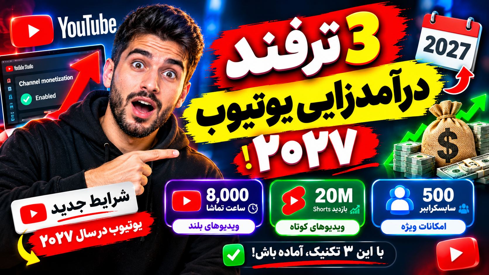 ۳ ترفند درآمدزایی یوتیوب ۲۰۲۷